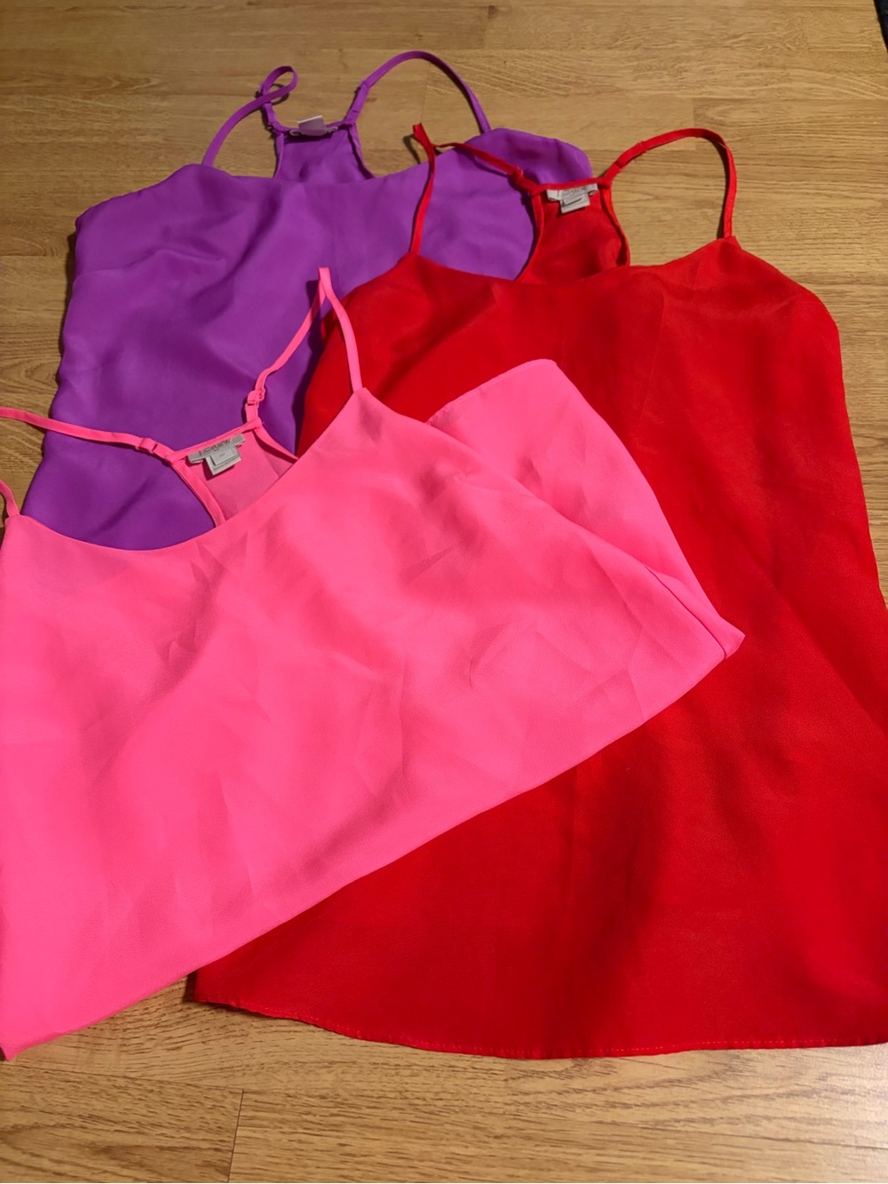 J. Crew Silk Spaghetti-Strap Cami in Hot Pink, Red & Purple - set of 3 size 00